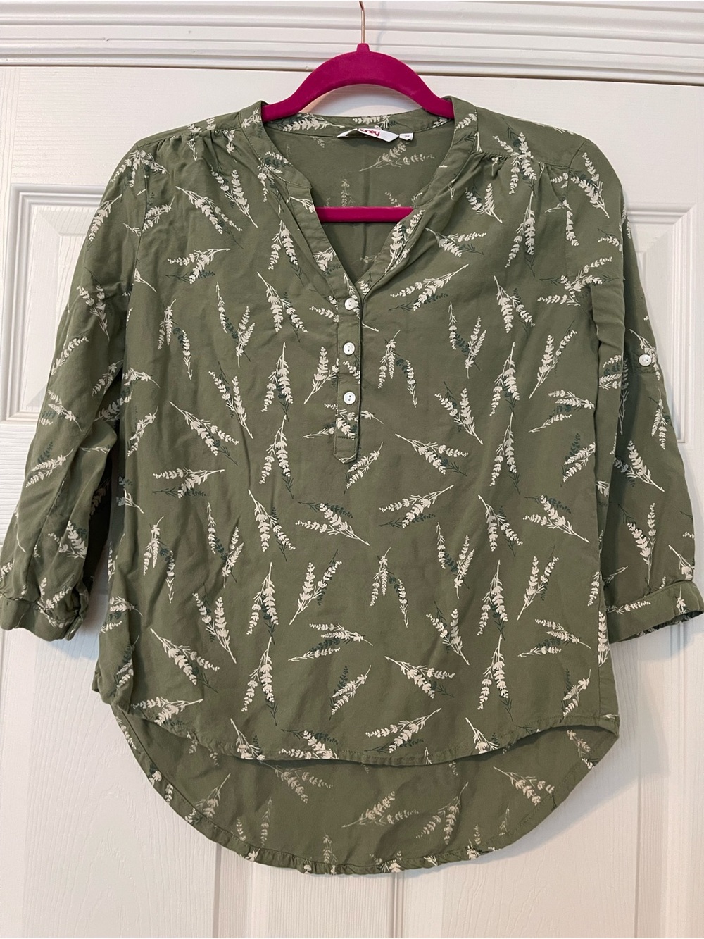 Olive Green Printed Henley Blouse